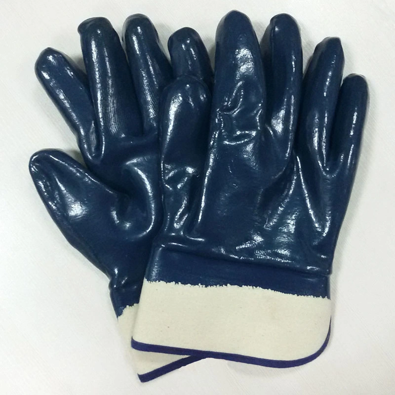 Jersey Fully Dipped Rough Finish Blue Nitrile Gloves Safety Work Glove