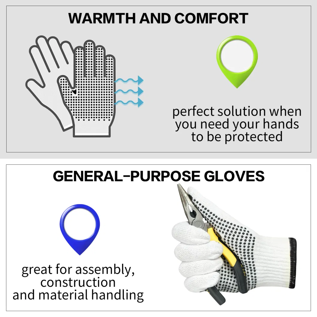 China Wholesale Safety/Work/Labor Glove Industrial/Construction/Working Guante PVC Dotted/Dots Cotton Knitted Gloves